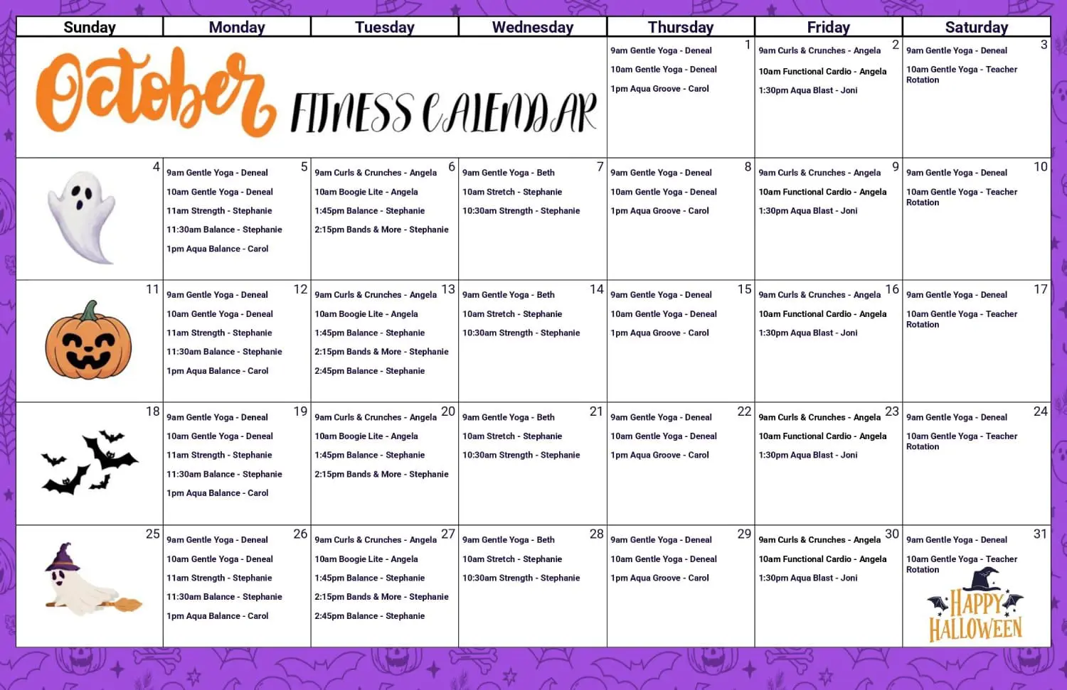 Fitness Calendar October Fitness Calendar October