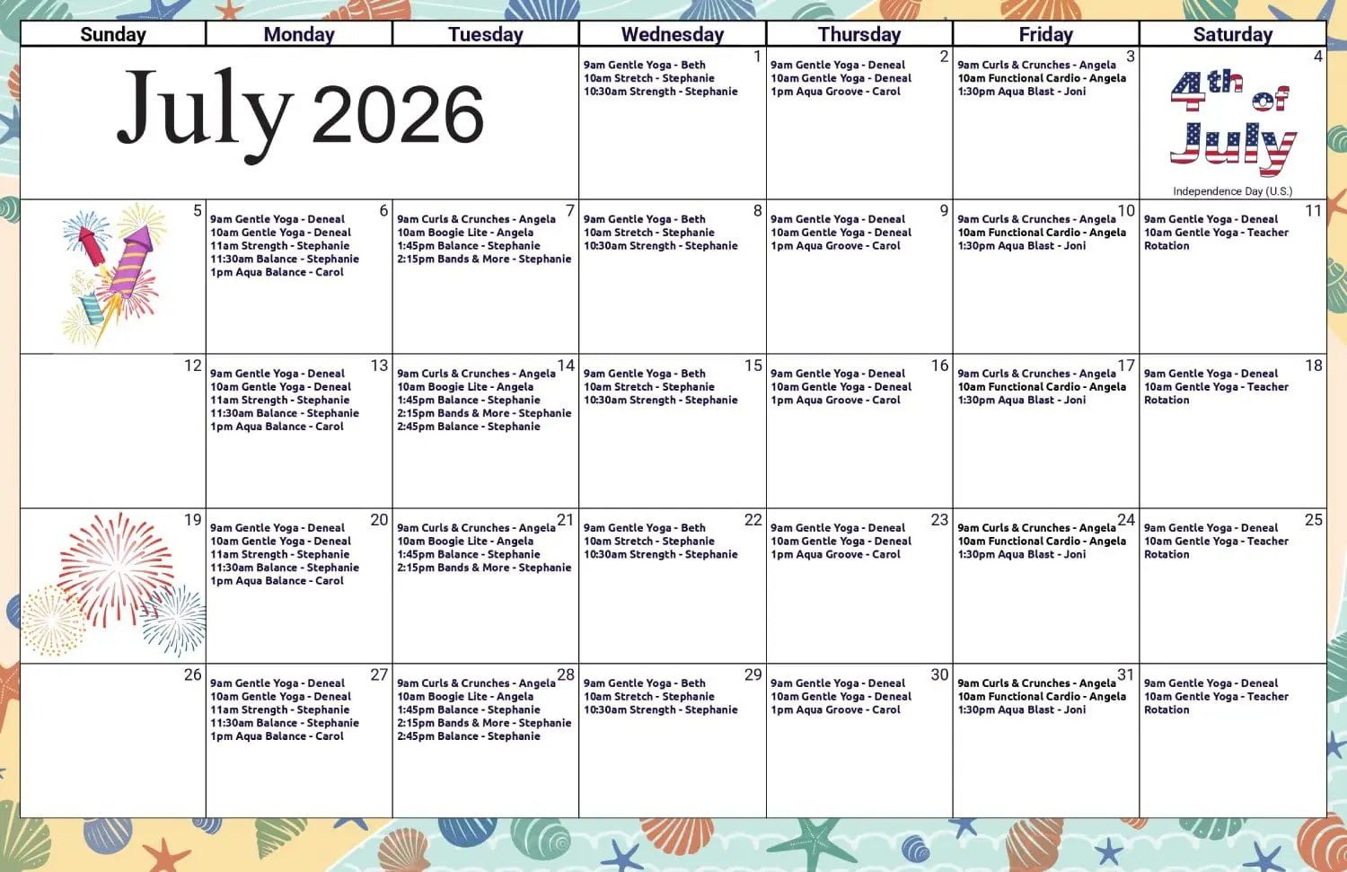 July Fitness Calendar
